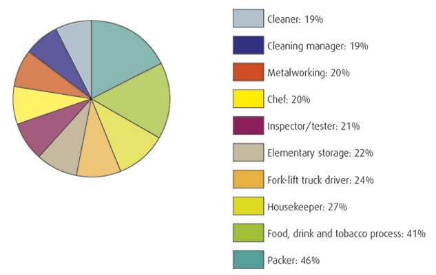 Migrant jobs pie chart illustration